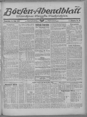 Münchner neueste Nachrichten. Börsen-Abendblatt (Münchner neueste Nachrichten) Donnerstag 30. März 1922