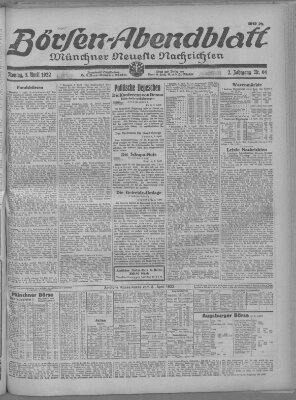 Münchner neueste Nachrichten. Börsen-Abendblatt (Münchner neueste Nachrichten) Montag 3. April 1922