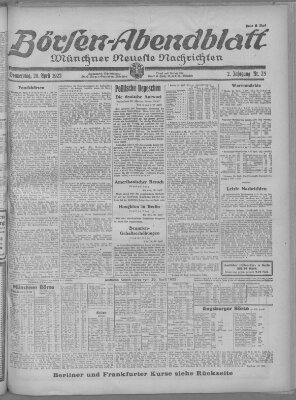 Münchner neueste Nachrichten. Börsen-Abendblatt (Münchner neueste Nachrichten) Donnerstag 20. April 1922