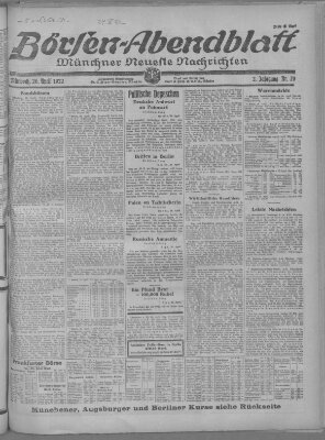 Münchner neueste Nachrichten. Börsen-Abendblatt (Münchner neueste Nachrichten) Mittwoch 26. April 1922