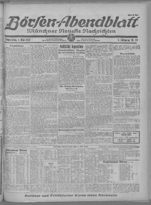 Münchner neueste Nachrichten. Börsen-Abendblatt (Münchner neueste Nachrichten) Donnerstag 4. Mai 1922