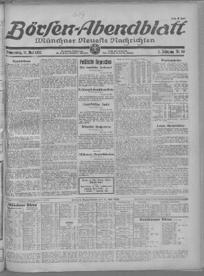 Münchner neueste Nachrichten. Börsen-Abendblatt (Münchner neueste Nachrichten) Donnerstag 11. Mai 1922