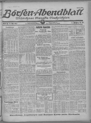 Münchner neueste Nachrichten. Börsen-Abendblatt (Münchner neueste Nachrichten) Mittwoch 24. Mai 1922