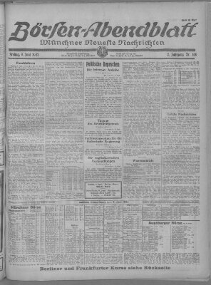 Münchner neueste Nachrichten. Börsen-Abendblatt (Münchner neueste Nachrichten) Freitag 9. Juni 1922