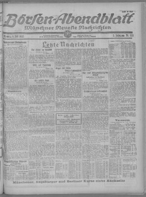 Münchner neueste Nachrichten. Börsen-Abendblatt (Münchner neueste Nachrichten) Montag 3. Juli 1922