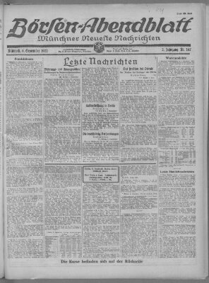 Münchner neueste Nachrichten. Börsen-Abendblatt (Münchner neueste Nachrichten) Mittwoch 6. September 1922