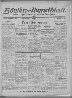 Münchner neueste Nachrichten. Börsen-Abendblatt (Münchner neueste Nachrichten) Dienstag 26. September 1922