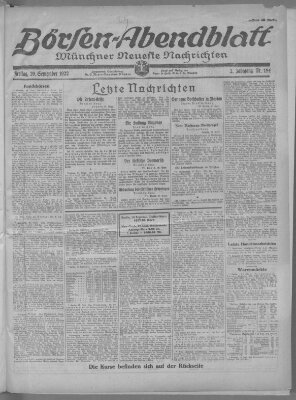 Münchner neueste Nachrichten. Börsen-Abendblatt (Münchner neueste Nachrichten) Freitag 29. September 1922