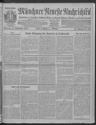 Münchner neueste Nachrichten Dienstag 30. September 1930