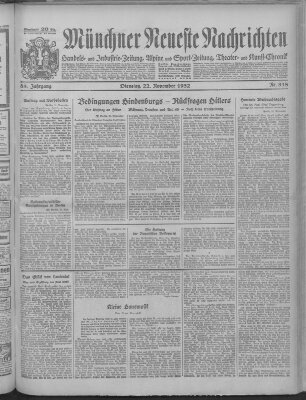 Münchner neueste Nachrichten Dienstag 22. November 1932