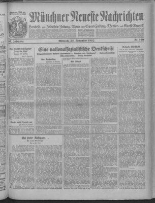 Münchner neueste Nachrichten Mittwoch 23. November 1932