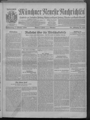 Münchner neueste Nachrichten Donnerstag 2. Oktober 1930