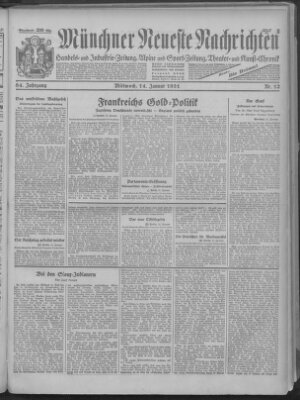 Münchner neueste Nachrichten Mittwoch 14. Januar 1931