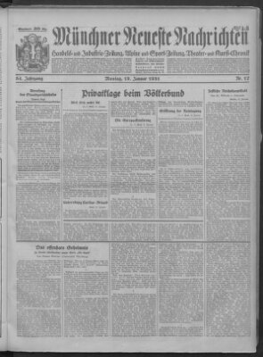 Münchner neueste Nachrichten Montag 19. Januar 1931