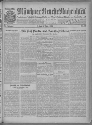 Münchner neueste Nachrichten Freitag 6. März 1931