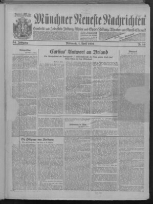 Münchner neueste Nachrichten Mittwoch 1. April 1931