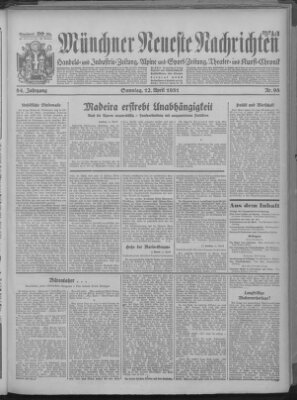 Münchner neueste Nachrichten Sonntag 12. April 1931