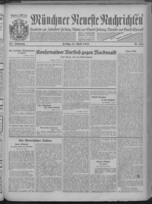 Münchner neueste Nachrichten Freitag 17. April 1931