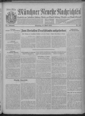 Münchner neueste Nachrichten Dienstag 21. April 1931