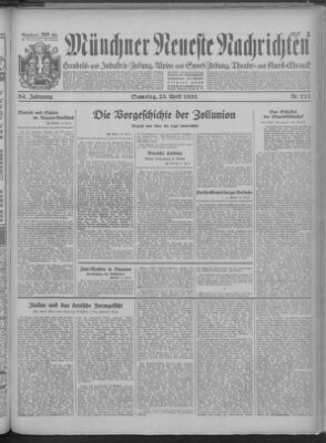 Münchner neueste Nachrichten Samstag 25. April 1931