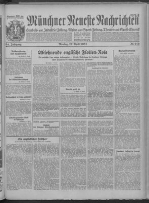 Münchner neueste Nachrichten Montag 27. April 1931