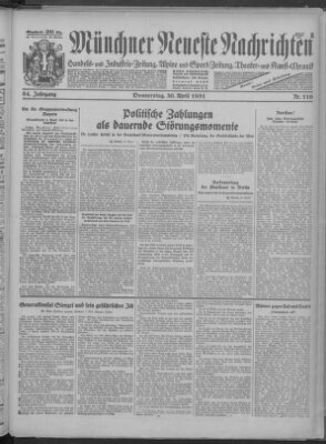 Münchner neueste Nachrichten Donnerstag 30. April 1931