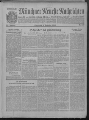 Münchner neueste Nachrichten Donnerstag 1. Dezember 1932