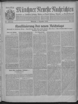 Münchner neueste Nachrichten Mittwoch 7. Dezember 1932