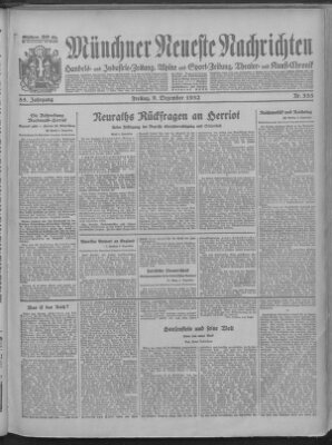 Münchner neueste Nachrichten Freitag 9. Dezember 1932