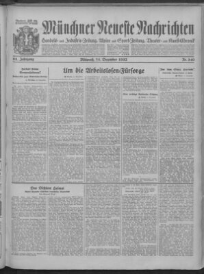 Münchner neueste Nachrichten Mittwoch 14. Dezember 1932