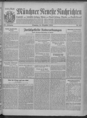 Münchner neueste Nachrichten Samstag 24. Dezember 1932