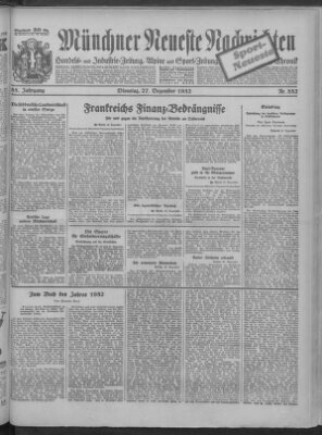 Münchner neueste Nachrichten Dienstag 27. Dezember 1932