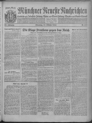 Münchner neueste Nachrichten Dienstag 11. Oktober 1932