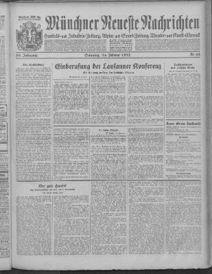 Münchner neueste Nachrichten Sonntag 14. Februar 1932