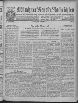 Münchner neueste Nachrichten Freitag 11. März 1932