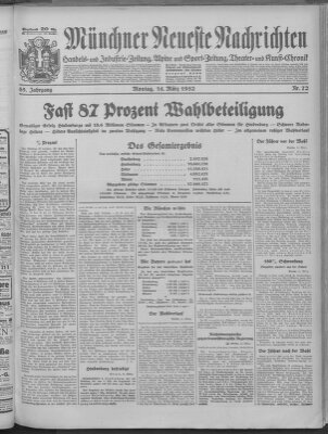 Münchner neueste Nachrichten Montag 14. März 1932