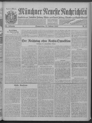 Münchner neueste Nachrichten Donnerstag 12. Februar 1931