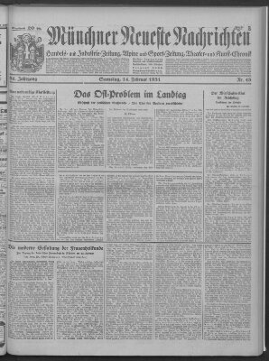 Münchner neueste Nachrichten Samstag 14. Februar 1931