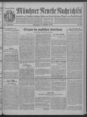 Münchner neueste Nachrichten Dienstag 17. Februar 1931