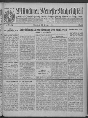 Münchner neueste Nachrichten Samstag 21. Februar 1931