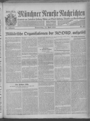 Münchner neueste Nachrichten Donnerstag 14. April 1932