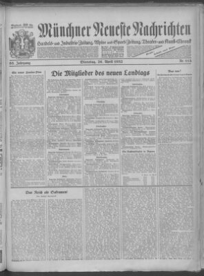 Münchner neueste Nachrichten Dienstag 26. April 1932