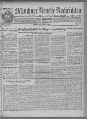 Münchner neueste Nachrichten Freitag 12. August 1932