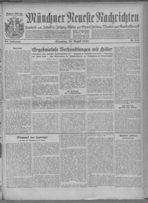 Münchner neueste Nachrichten Dienstag 16. August 1932