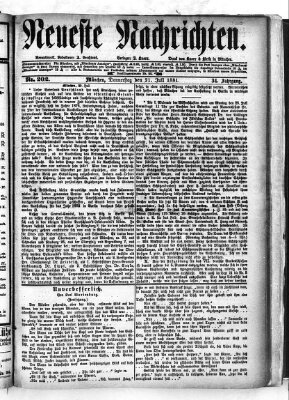 Neueste Nachrichten (Münchner neueste Nachrichten) Donnerstag 21. Juli 1881