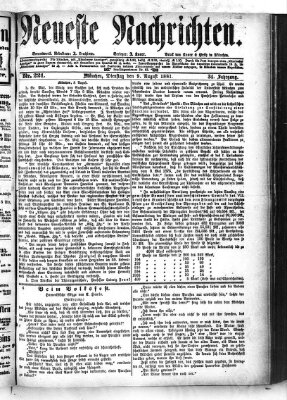 Neueste Nachrichten (Münchner neueste Nachrichten) Dienstag 9. August 1881