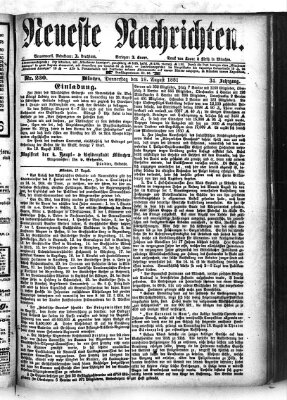 Neueste Nachrichten (Münchner neueste Nachrichten) Donnerstag 18. August 1881