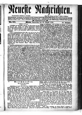 Neueste Nachrichten (Münchner neueste Nachrichten) Donnerstag 25. August 1881