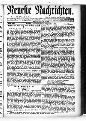 Neueste Nachrichten (Münchner neueste Nachrichten) Donnerstag 1. September 1881