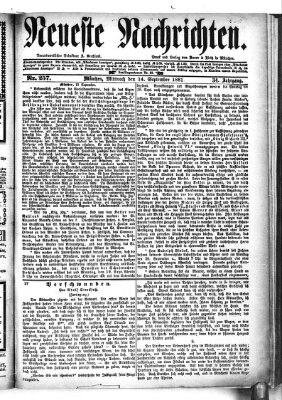 Neueste Nachrichten (Münchner neueste Nachrichten) Mittwoch 14. September 1881